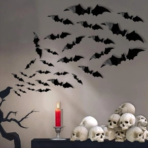 88Pcs Halloween Decorations 3D Bats Stickers Halloween Decorations Outdoor Indoor Scary Bats Window Stickers 4 Size Waterproof Black Bats for Halloween Decor Halloween Party Decoration