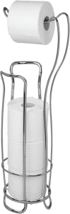 iDesign 55662 Toilet Roll Holder Free Standing, Chrome Toilet Paper Holder for Bathroom, Practical Metal Toilet Paper Storage Solution for 4 Rolls, Silver