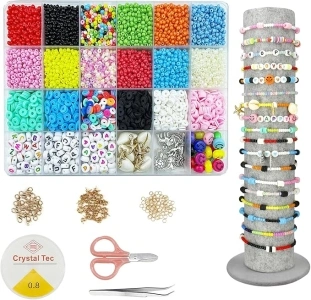 DIY Beads Set Jewellery Making Kit Bracelet Making Kit 24 Colors Beads for Jewellery Bracelet Necklace Making Kids' Craft Kits for Girl Birthday Gifts