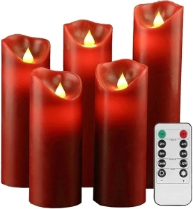 VETOUR Flameless LED RED Candles: 5PCS Battery Operated Candle H5 6