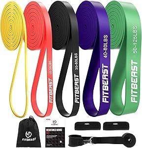 FitBeast Pull Up Bands Set, 5 Different Levels Resistance Band Pull Up for Calisthenics, CrossFit, Powerlifting, Muscle Toning, Yoga, Stretch Mobility, Pull Up Assistance Bands