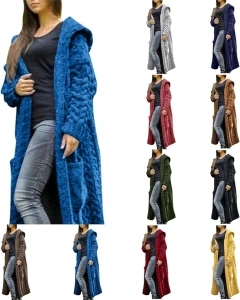 Womens Long Sweatshirt Plus Size Jumpers Knitted Women Pocket Hooded Sweater Solid Solid Warm Cardigan Coat Loose Long Winter Women's Coat Classic-Fit Lightweight Cardigans for Women UK Fall Winter