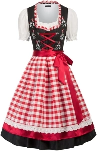 SCARLET DARKNESS Dirndl Dress Women Bavarian Oktoberfest Outfit Fancy Dress for German Traditional Beer Festival 3 Pieces Costume