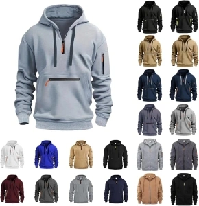 Qixiu Sale Grey Hoodie for Men uk 1/4 Zip Up Pullover with Pocket Gym Hoodies Men Drawstring Tops Cuff Overhead Oversized Hoody Sweatshirts Slim Fit Sports Warm Clothes