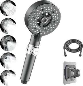 LIIGOU Handheld Shower Head with On Off Switch Water Saving 5 Spray Modes High Pressure with Flexible Hose 1.5M Multifunction