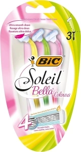 BIC Soleil Bella Colours 4-Blade Lady Razors - Pack of 3 - Spring Mounted Blades with Pivoting Head for Ultra Smooth Shave