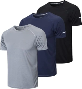 Gaiatiger 3 Pack Mens T-Shirts Dry-Fit Short Sleeve T-Shirts Moisture Wicking Active Athletic Running Tops Men Work Shirts