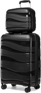 Kono Luggage Sets of 2 Piece Lightweight Polypropylene Hard Shell Suitcase with TSA Lock Spinner Wheels Travel Carry On Hand Cabin Luggage with Beauty Case (Set of 2, Black)