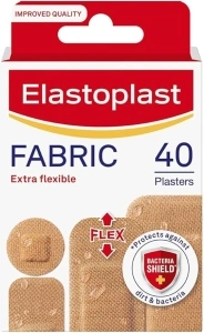 Elastoplast Extra Flexible Fabric Plaster Strips (40 Pieces), Extra Flexible Fabric Plasters, Breathable Plasters, Flexible Large Plasters, Water-repellent plasters, Strong Adhesion, Tan