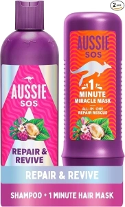 Aussie Repair And Revive Shampoo and Deep Conditioner Treatment Hair Mask Set