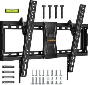 Perlegear TV Wall Bracket for Most 37–82 inch LCD LED 3D Plasma TVs up to 60kg, Slim Tilt TV Bracket for Flat or Curved TVs Max VESA 600x400mm, Large TV Wall Mount with Adjustable Pull Cords, PGLT5