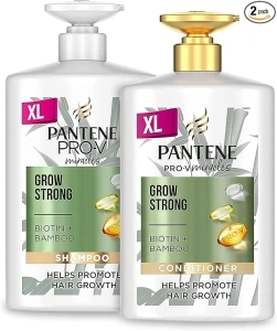 Pantene Grow Strong Shampoo and Conditioner Set, XL Hair Growth Shampoo For Dry Damaged Hair, Helps Reduce Hair Loss with Bamboo and Biotin, VALUE PACK, 2x 1L