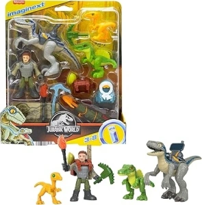 Imaginext Jurassic World Dinosaur Toys, Track & Trail Dino Pack with Owen Grady and Blue for Preschool Pretend Play, 12 Pieces, HND46