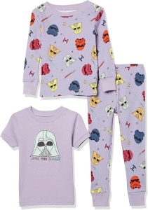 Amazon Essentials Disney | Marvel | Star Wars | Princess Girls and Toddlers' Snug-Fit Cotton Pyjamas, Pack of 3