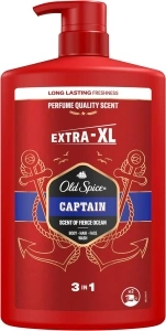 Old Spice Captain Shower Gel Men 1000ml, 3-in-1 Mens Shampoo Body-Hair-Face Wash, Long-lasting Fresh VALUE PACK 1L With Pump