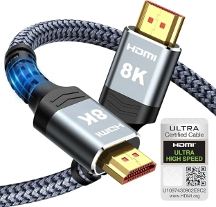 HDMI Cable 2M Certified, Snowkids 10K 8K HDMI 2.1 Cable Ultra HD 8K@60Hz 4K@120Hz eARC HDR10 HDCP 2.2/2.3 Dolby 3D, Compatible with PS5/4 HDTV X-box