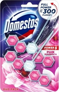 Domestos Power 5 Duo Pack Pink Magnolia Toilet Rim Block limescale prevention toilet blocks full power for up to 300 flushes 2x 55 g