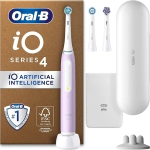 Oral-B iO4 Electric Toothbrush for Adults, 3 Toothbrush Heads, Travel Case & Toothbrush Head Holder, 4 Modes with Teeth Whitening, 2 Pin UK Plug, Pink