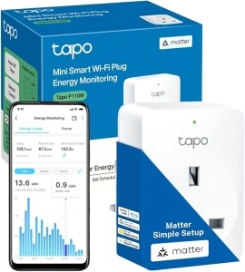 Tapo WiFi App Control Smart Plug, Energy Monitoring & MATTER Compatible Alexa Plug, Works with Alexa, Google, Apple HomeKit, Smart things, Device Sharing, Smart Plugs That Work With Alexa (Tapo P110M)