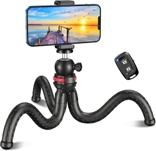 CIRYCASE Phone Tripod, Flexible Mini Selfie Stick Tripod with Wireless Remote, 360° Rotating Portable Camera Tripod Stand Compatible with Cellphones & Sports Camera, Ideal for Selfies/Video Recording