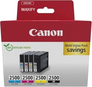 Canon PGI-2500 C M Y BK Pack of 4 cartridges (Black Cyan Magenta Yellow) Genuine (Recycled Cardboard Multipack)