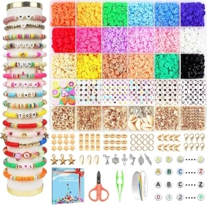 Fournine 5300 pcs Clay Beads Bracelet Making Kit, Friendship Bracelet Kits Flat Beads for Jewelry Making, Polymer Heishi Beads Set for Bracelet Necklace DIY Crafts Gift for Teen Girls