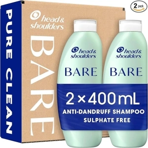 Head & Shoulders Anti dandruff Shampoo, Pure Clean, Sulphate free, 2 x 400 ml, Duo Pack. Bare Shampoo For Oily Scalp, Minimal Ingredients, Free from Dyes