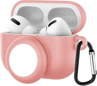 WUBAYI Airpods Pro and AirTag anti-lost device silicone protective cover, two-in-one design (Pink)