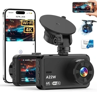 Dash Cam Front and Rear, 4K Dash Cam with 64GB Card, 5G WiFi Dual Car Camera for Cars, 3