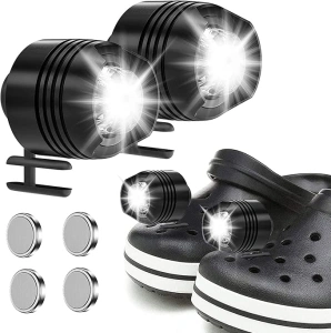 2PCS Headlights for Croc, IPX5 Waterproof Shoes Lights with 4 Batteries 3 Light Modes, Shoes Headlights Lasting 72 Hours Glow Reusable for Walking Hiking Camping(Black)