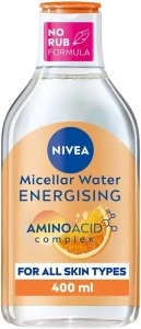 NIVEA Micellar Water Energising (400ml), Micellar Cleansing Water with Amino Acid Complex + Vitamin C, Vitamin B3 and Cranberry Extract, Effective Make-Up Remover