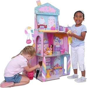 KidKraft Candy Castle Wooden Dolls House with Furniture and Accessories, Play Set with Llama Unicorn Figurine, Ice cream Cone Lift and Gummy Bear Chair for Dolls, Kids' Toys, 20242