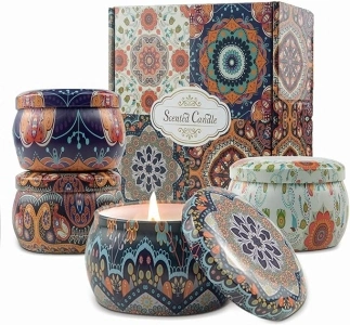 VETOUR Scented Candles Gifts Set for Women: 4pcs Aromatherapy Soy Candle Sets Relaxing Stress Relief Aroma Gift for Girls Home Bath Yoga Portable Candles (Retro)