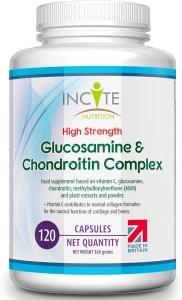 Glucosamine and Chondroitin High Strength Complex with MSM, Vitamin C, Ginger, Rosehip & Turmeric - 120 Premium Capsules Joint Care Supplements Made in The UK by Incite Nutrition