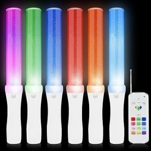 Taotuo 6pcs Set Glow Batons with Remote Control,13 colours With 4 Light Modes,Large Glow Sticks Party Packs,Light Up Sticks,Neon Party Lights for Festival,Christmas,Wedding,Kids' Party Favours Glow