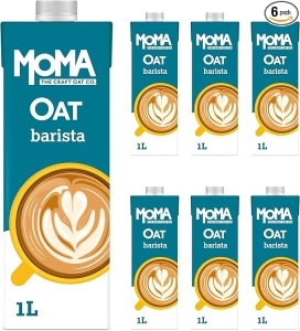 MOMA Barista Oat Drink - 6 x 1L - 100% Plant Based Vegan - Perfect for Frothy Coffee - Made with the whole of the oat for fibre and delicious flavour - No Added Sugar - Vit D, B2 and B12