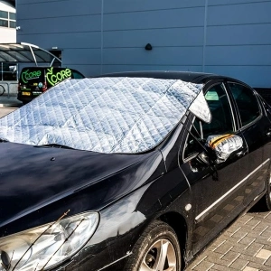 Simply QFR01 Extra Large Premium Quilted Frost Shield for Windshields - 148cm x 118cm - includes x2 Wing Mirror Covers - Silver/Black