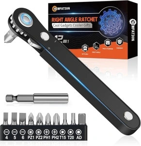 Ratchet Screwdriver Set Men Gifts-Right Angle Screwdriver 90 Degree Offset Screwdriver Bit Set Low Profile Pocket Screwdriver for Tight Space Cool Gadgets Gifts for Men Him Husband Dad