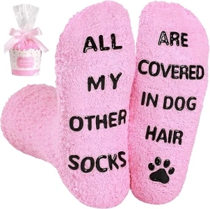 BISOUSOX 1 Pair Dog Cat Lovers Gifts For Mum Women Non Slip Fuzzy Socks Novelty Socks Women 3.5-7 Size Soft Comfortable Funny Socks Birthday Gifts for Wife Girlfriend