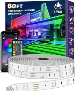 AILBTON 18M Outdoor LED Strip Light Waterproof ip68,Exterior RGB LED Tape Light with App/Remote Control for Music Sync,Balcony,Deck,Rooftop,Eave,Garden,Pool