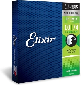 Elixir 19062 Strings 8-string Electric Guitar Strings with OPTIWEB® Coating, Light (.010-.074)