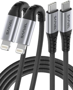 SAFUEL USB C to Lightning Cable, [Real Apple MFi Certified] 2Pack 2M+2M PD Type C to Lightning Charger Nylon Braided Fast Power Charging Cord for iPhone 14 13 12 11 Pro Max Mini SE X XR 8 iPad AirPods