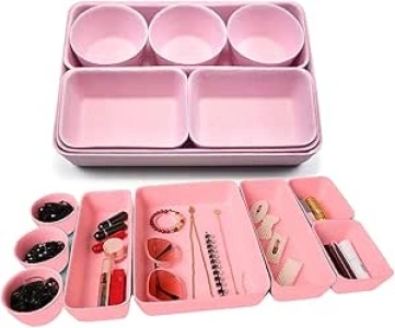 An Feng Desk Drawer Organiser Trays Set of 8 Desk Drawer Dividers Felt Storage Tidy Boxes Makeup Dressing Table Organizers for Bedroom Office (Pink)