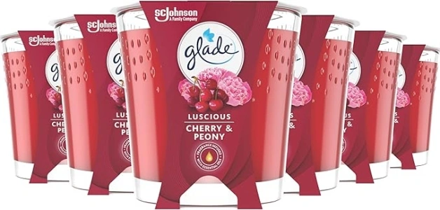 Glade Jar Candle, Scented Candle Infused with Essential Oils, Up to 30 Hour Burn Time, Cherry & Peony, Pack of 6 (6 x 112g)