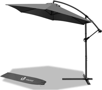 VOUNOT 3m Cantilever Garden Parasol, Banana Patio Umbrella with Crank and Tilt for Outdoor Parasol, Gray, 3578093502564