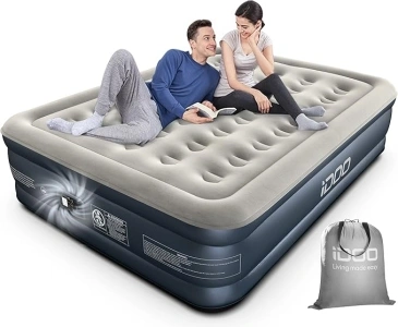 iDOO King Air Bed, Inflatable Mattress with Built-in Electric Pump, Double Queen Size 3 Mins Quick Self-Inflation/Deflation Blow Up Bed, Guest Air Mattress for Home Camping Travel 203x152x46cm