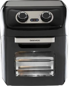 Daewoo Manual Air Fryer, Accessories Included, Rotisserie Stick And 3 Trays For Cooking, Bake, Roast And More With Viewing Window, 60 Minute Timer, Promotes Healthy Eating, Family Sized, 12 Litres