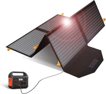 60W 19.8V Foldable Solar Panel Kit,Monocrystalline Solar Cell Solar Charger with USB Outputs and 4-in-1 Connector for Smartphones, Tablets, Laptops, and Power Stations