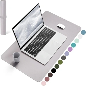 YSAGi Non-Slip Desk Pad, Waterproof PVC Leather Desk Table Protector, Ultra Thin Large Mouse Pad, Easy Clean Laptop Desk Writing Mat for Office Work/Home/Decor (60 x 35 cm, Grayish Purple)