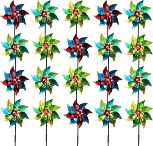 20 Pcs Holographic Rainbow Pinwheels, Reflective Bird Repellent Windmill Wind Spinners, Kids Outdoor Party Pinwheels, DIY Pinwheels Set for Garden Lawn Decor, Random Colour